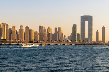 Fototapeta na wymiar Dubai, UAE - 02.20.2022 View of a towers in Jumeirah beach residence district. City