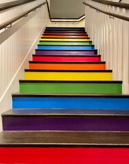 staircase with rainbow painted stairs