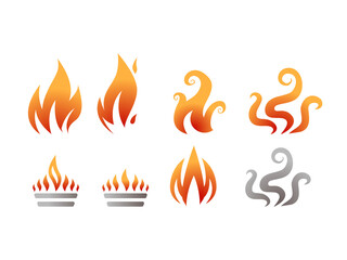 The set of icons with flames and smoke. Abstract fire, the pictograms of heat.