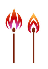 Match with flame, burning fire. The set of colorful icons.