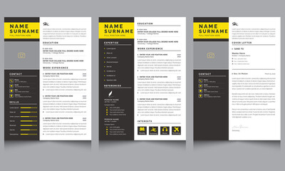 Minimal Creative Resume Template Cv Cover Letter Layout Set with Yellow Elements - obrazy, fototapety, plakaty