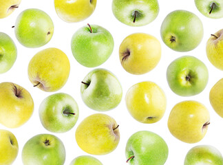 Colorful apples with leaves isolated on white background. Beautiful background with apples. organic products