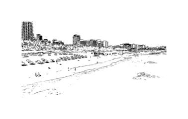 Obraz premium Building view with landmark of Miami is the city in Florida. Hand drawn sketch illustration in vector.