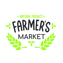 Farmers market emblem in retro style, natural organic products from the farm. Food store logo. Organic food slogan. Vector vintage illustration.