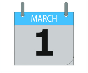 March 1th. Calendar icon. Date day of the month Sunday, Monday, Tuesday, Wednesday, Thursday, Friday, Saturday and Holidays