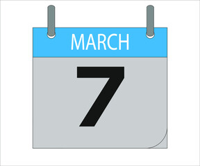 March 7th. Calendar icon. Date day of the month Sunday, Monday, Tuesday, Wednesday, Thursday, Friday, Saturday and Holidays