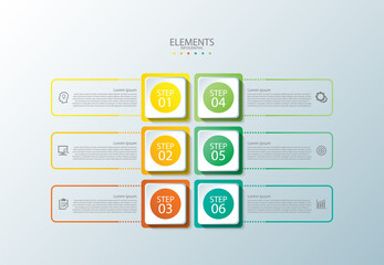Elements  business infographic template colorful gradient with 6 step
