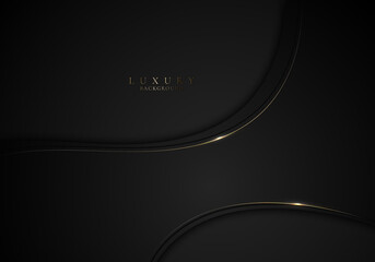 Abstract black curve shape with golden bent lines on dark background luxury style