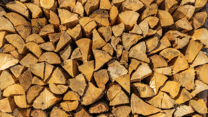 Stacked wood logs for the fireplace