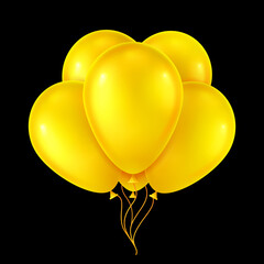 Bunch of yellow helium balloons. 3D realistic vector illustration.