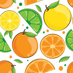 Seamless Pattern orange and lemon on white background