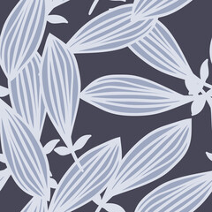 Exotic outline leaves seamless pattern. Nature palm leaf endless wallpaper.