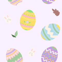 motivo de huevos de pascua en tonos pasteles con diferentes motivos conejo de pascua y hojas de colores