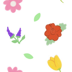 motivo de diferentes tipos de flores y colores con hojas en estilo pastel