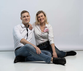 family portrait of mom and son in studio