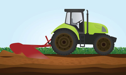 Farmer tractor plowing. vector illustration