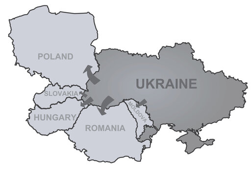 Fototapeta Ukraine refugees map to neighbors countries. vector