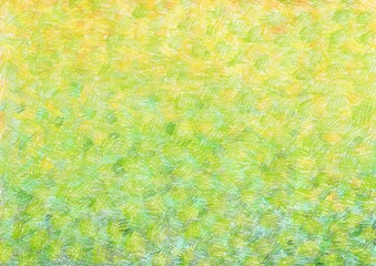 Bright yellow-green doodle background, banner hand-drawn with colored pencils