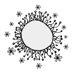 monochrome round floral frame handmade. Vector illustration