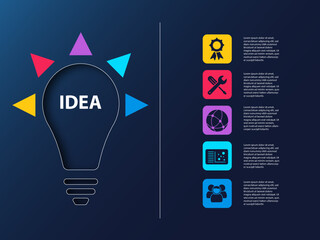 Idea infographic configurable vector infographic for business presentations. Illustration with light bulb.