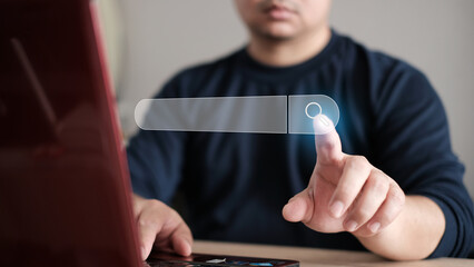 man Are working on the laptop keyboard to use the search engine optimization tool. To find customers or promote and advertise on online content for technology, marketing and business concept.