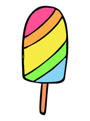 Vector hand drawn ice cream illustration isolated on white backgrounds. Cute colorful dessert clipart. For print, web, design, decor, logo.