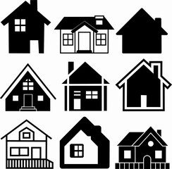 a set of residential buildings icons