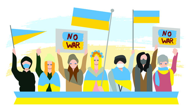 Caricatura vectorial de um protesto em suporte a Ucrânia