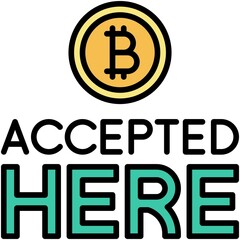 Accepted here icon, Bitcoin related vector illustration