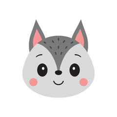 Cute wolf face. Cartoon vector illustration isolated on white background