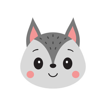 Cute wolf face. Cartoon vector illustration isolated on white background