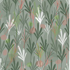 seamless mixed hand draw leaves on green background , greeting card