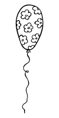 Hand drawn flying balloon illustration isolated on a white background. Birthday party balloon doodle. Holiday clipart.