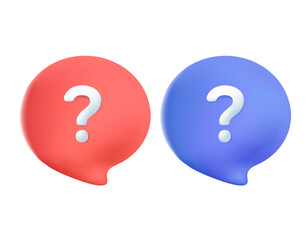 Speech bubble with question mark. FAQ, support, help concept. 3d vector icon. Cartoon minimal style. Set of 3d digital icons with info, question notification sign in different colors. Balloon 3d style