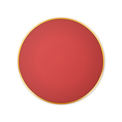 red colored round banner with metal gold frame on white background