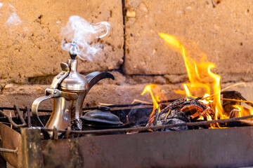 Bedouin tea on the fire in Bedouin village, Sinai, Egypt