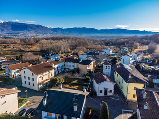 Cassacco and the hills of Friuli from above. Winter atmospheres.
