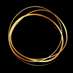 gold colored vector round brush painted ink stamp banner frame on dark background