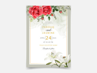 Beautiful red roses wedding invitation