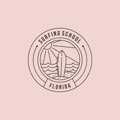 surfing florida line art logo vector symbol illustration design