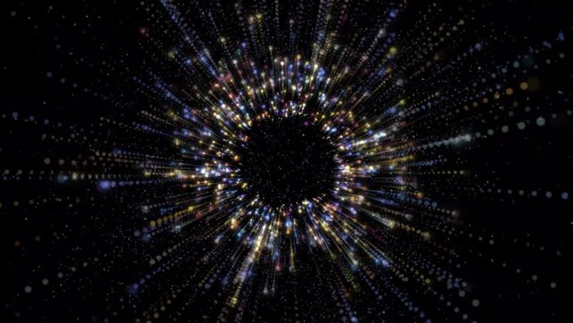 Technological abstract seamless tunnel of blue-orange color. The speed of light tunnel through the universe changing direction. Seamless animation. Animated energy pulse flying through a wire