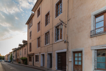 Fototapeta na wymiar Cremieu medieval old tradition street - France Europe - Advertisement free
