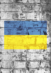 Farben der Flagge der Ukraine in Blau Gelb auf Backsteinmauer Hintergrund