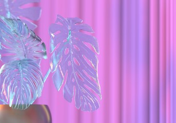 Blue Transparent Plant With Purple Background - 3D rendering image.