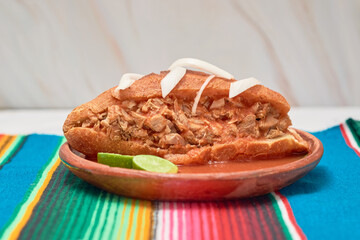 Torta ahogada, Mexican food from, Guadalajara Jalisco.
