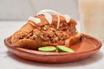 Torta ahogada, Mexican food from, Guadalajara Jalisco.