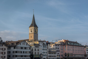 Fototapeta na wymiar St Peters Church Tower - Zurich, Switzerland