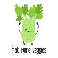 Cute funny character isolated. Vegan slogan motivation. Eat veggies plants. Healthy lifestyle.