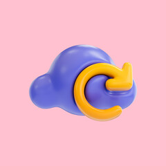Cloud sync rotation icon 3d render concept for file reloading and refreshing data