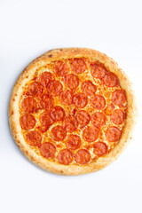 Big pepperoni pizza on a white background.